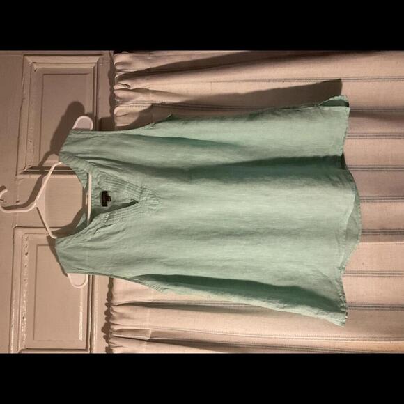 Talbot's Sleeveless Green V Neck Linen Blouse Size Large - Picture 1 of 8